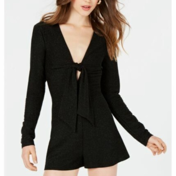 Material Girl Silver Shimmer Tie Front Romper - Picture 2 of 14